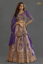 Purple Heavy Work Banarasi Silk Lehenga With Clutch