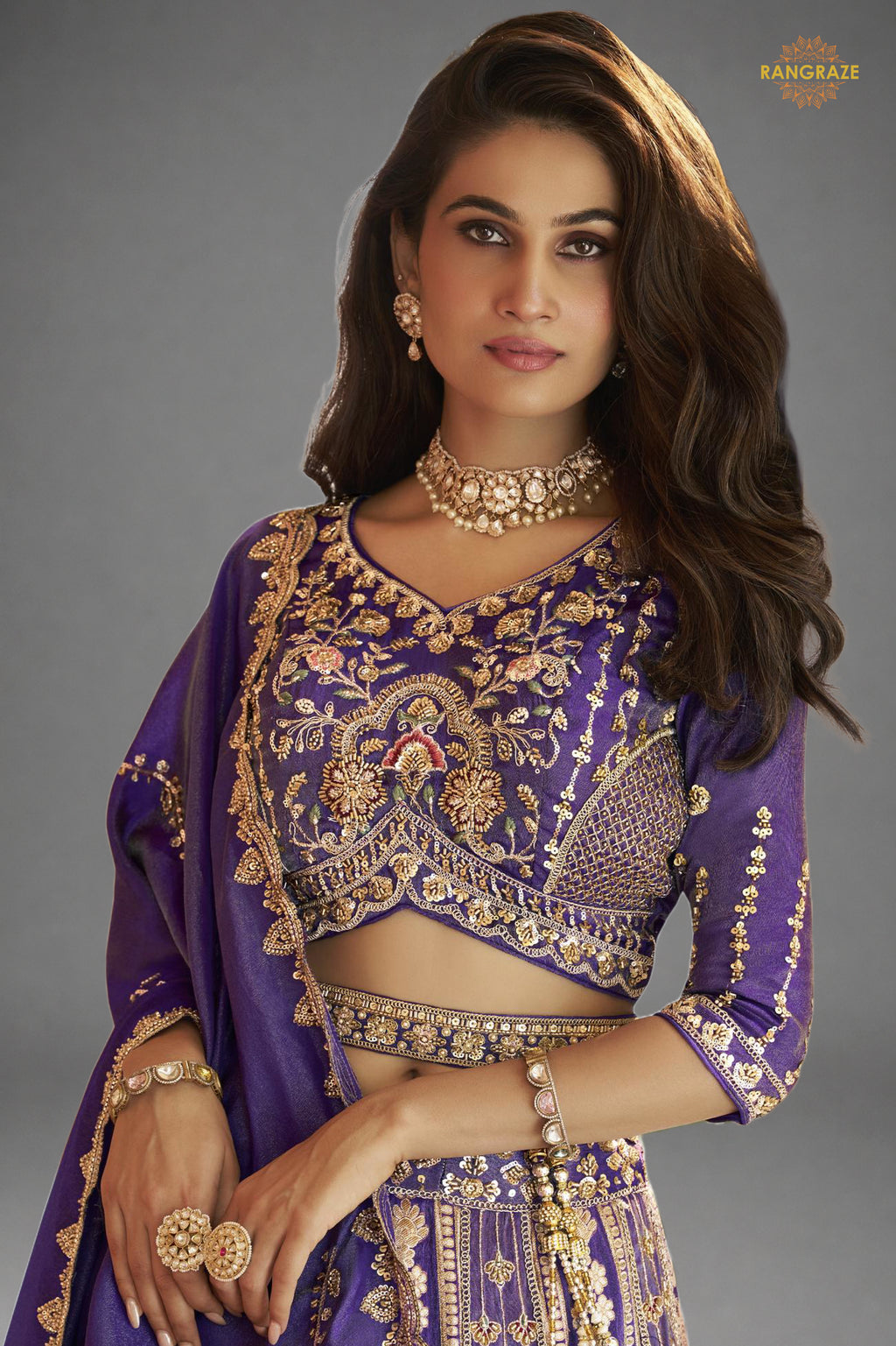 Purple Heavy Work Banarasi Silk Lehenga With Clutch