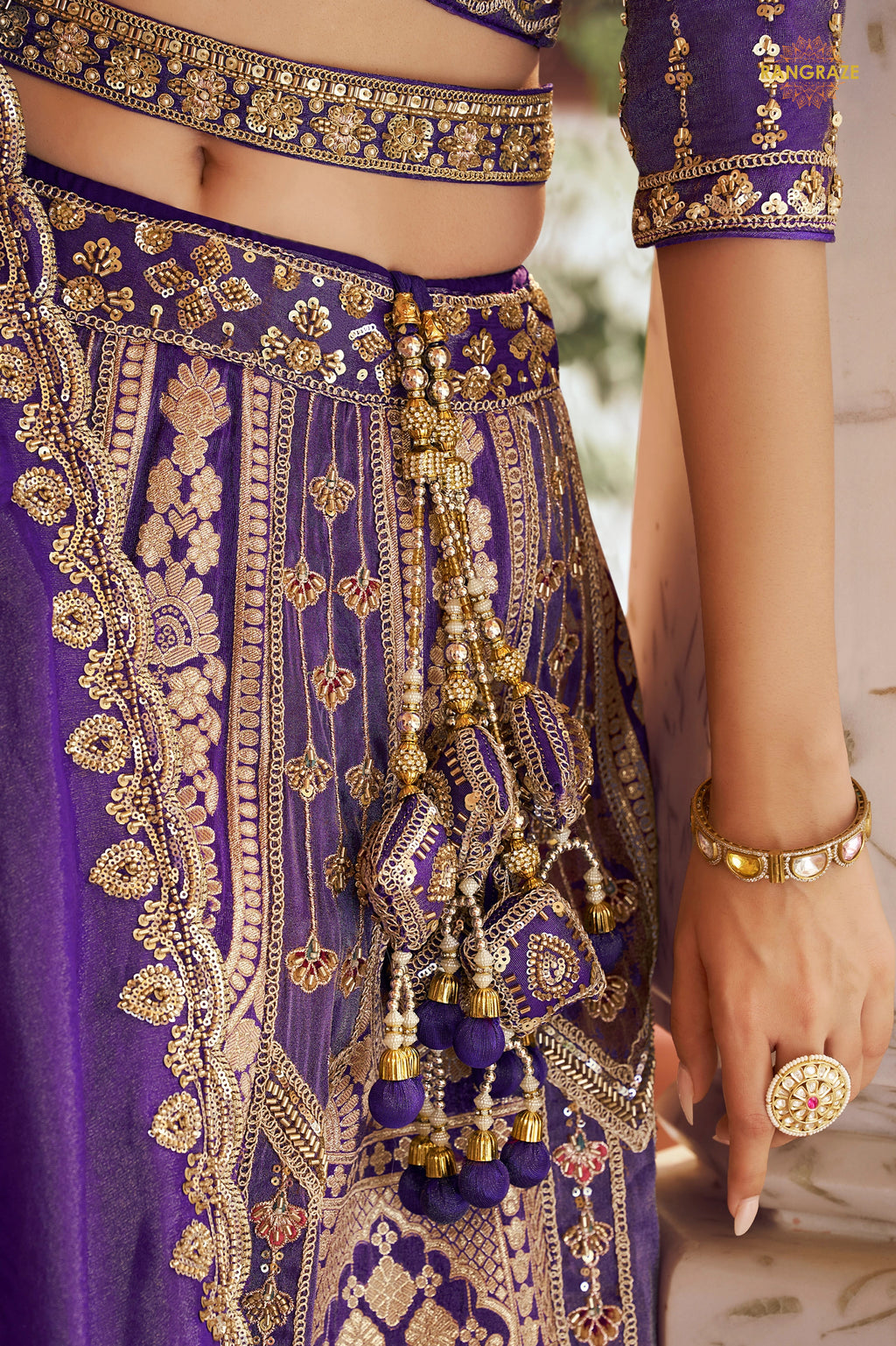 Purple Heavy Work Banarasi Silk Lehenga With Clutch