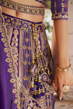 Purple Heavy Work Banarasi Silk Lehenga With Clutch