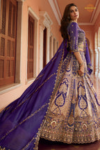 Purple Heavy Work Banarasi Silk Lehenga With Clutch