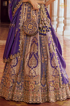 Purple Heavy Work Banarasi Silk Lehenga With Clutch