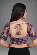 Purple Printed Viscose Blouse with Embroidered Work