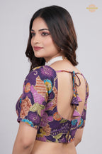 Purple Printed Viscose Blouse with Embroidered Work