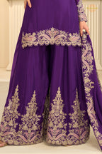 Purple Stitched Embroidered Chinon Suit