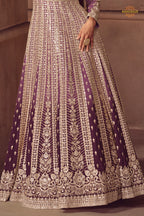 Purple Stitched Embroidered Chinon Gown with Dupatta