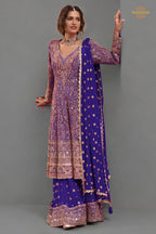 Purple Stitched Heavy Work Chinon A-line Suit