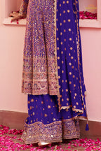 Purple Stitched Heavy Work Chinon A-line Suit