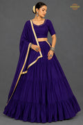 Purple Tiered Flared Lehenga Choli with Real Mirror Work Neckline