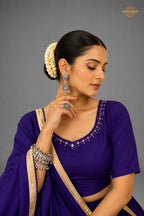 Purple Tiered Flared Lehenga Choli with Real Mirror Work Neckline