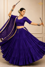 Purple Tiered Flared Lehenga Choli with Real Mirror Work Neckline