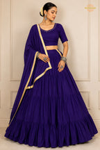 Purple Tiered Flared Lehenga Choli with Real Mirror Work Neckline