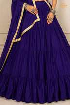 Purple Tiered Flared Lehenga Choli with Real Mirror Work Neckline