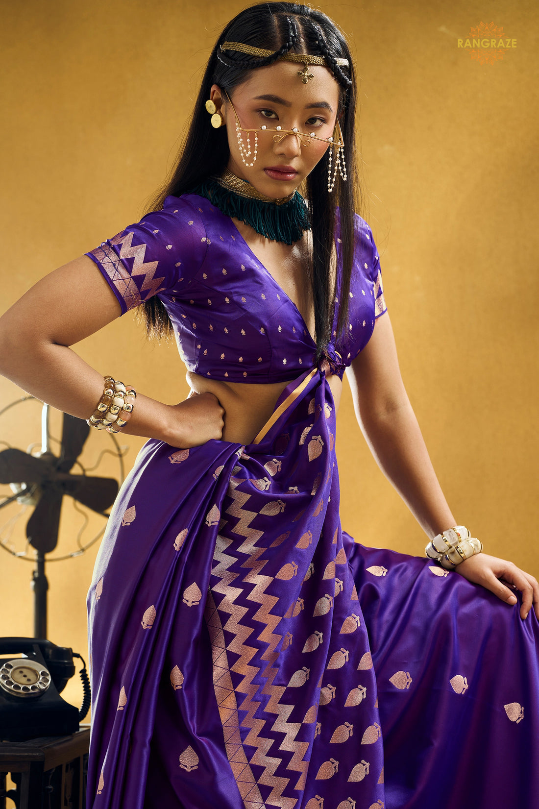 Purple Satin Silk Banarasi Saree with Woven Zari Buttas