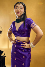 Purple Satin Silk Banarasi Saree with Woven Zari Buttas
