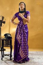 Purple Satin Silk Banarasi Saree with Woven Zari Buttas