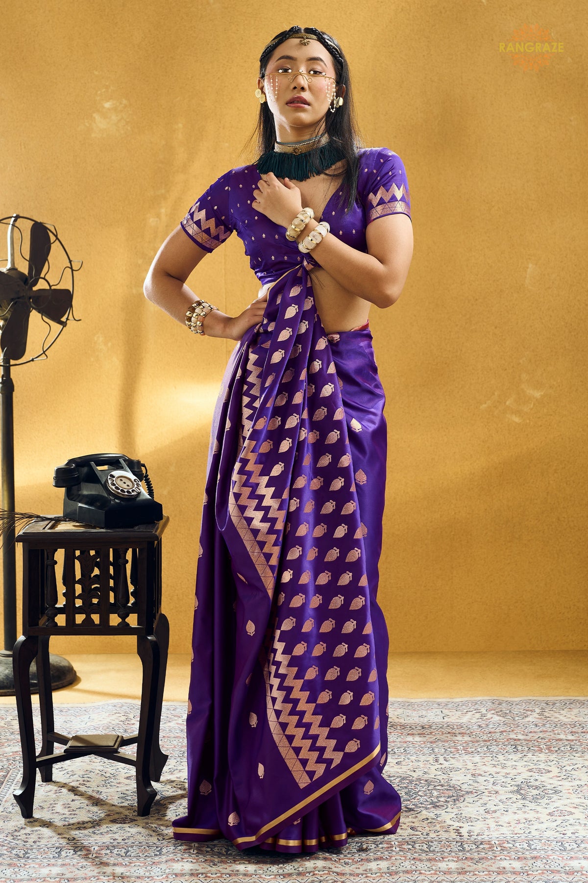 Purple Satin Silk Banarasi Saree with Woven Zari Buttas