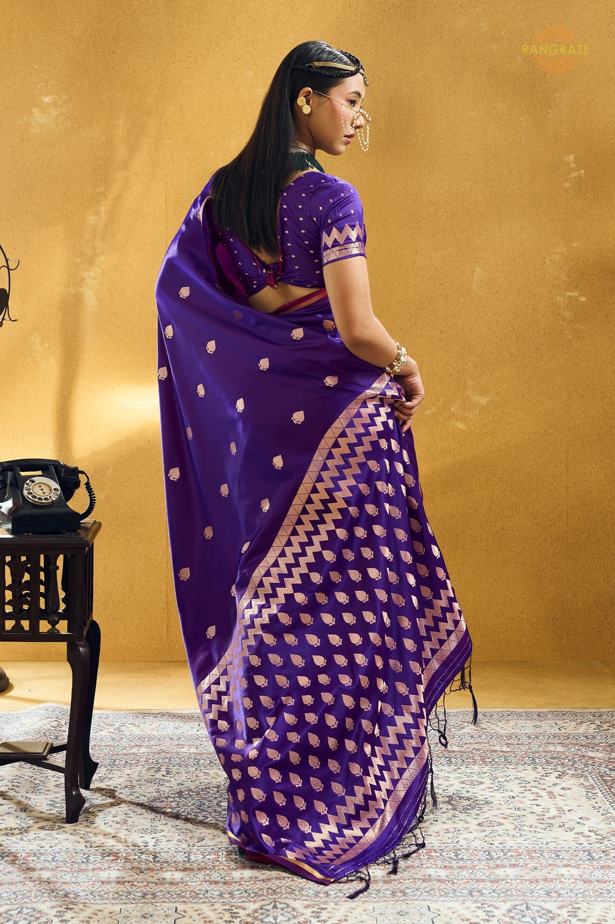 Purple Satin Silk Banarasi Saree with Woven Zari Buttas