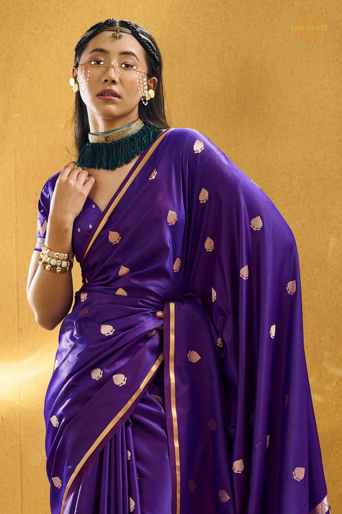 Purple Satin Silk Banarasi Saree with Woven Zari Buttas