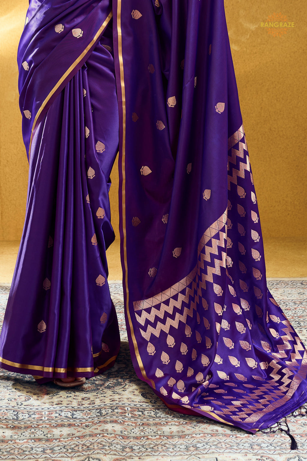 Purple Satin Silk Banarasi Saree with Woven Zari Buttas