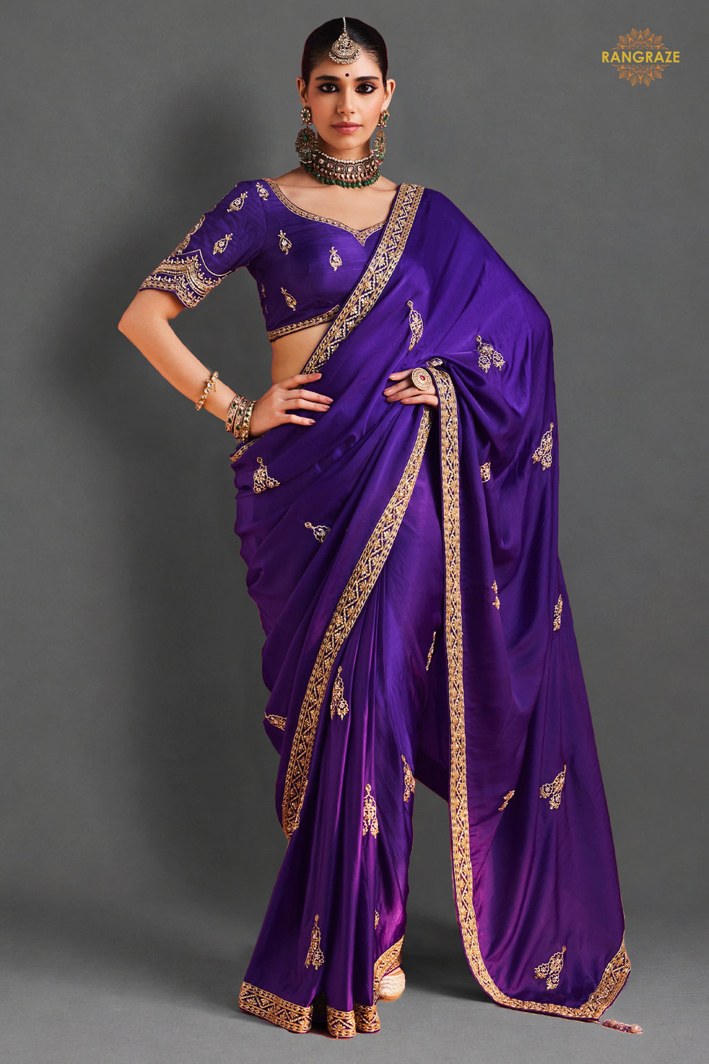 Purple Embroidered Silk Saree With Designer Border