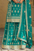 Rama Green Stitched Embroidered Chinon Sharara Suit