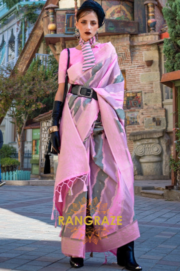 Rose Pink Rangkaat Woven Soft Silk Saree