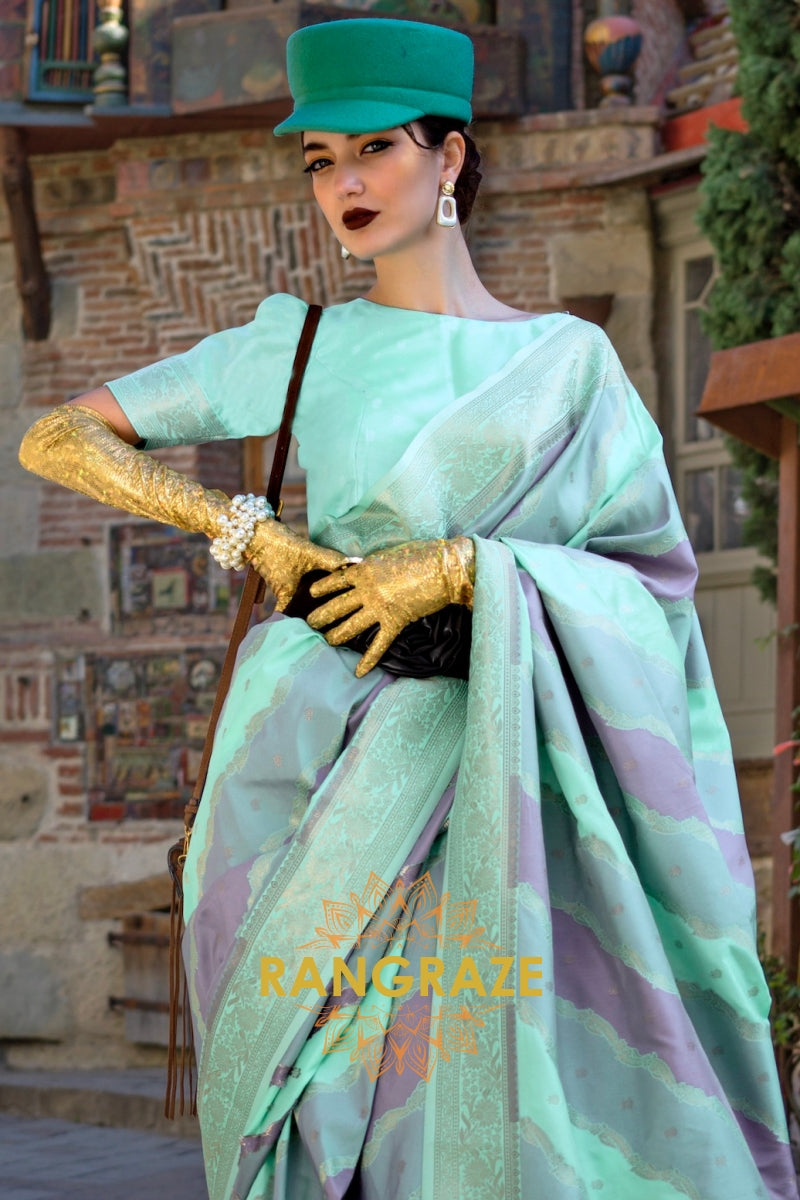 Mint Green Rangkaat Woven Soft Silk Saree