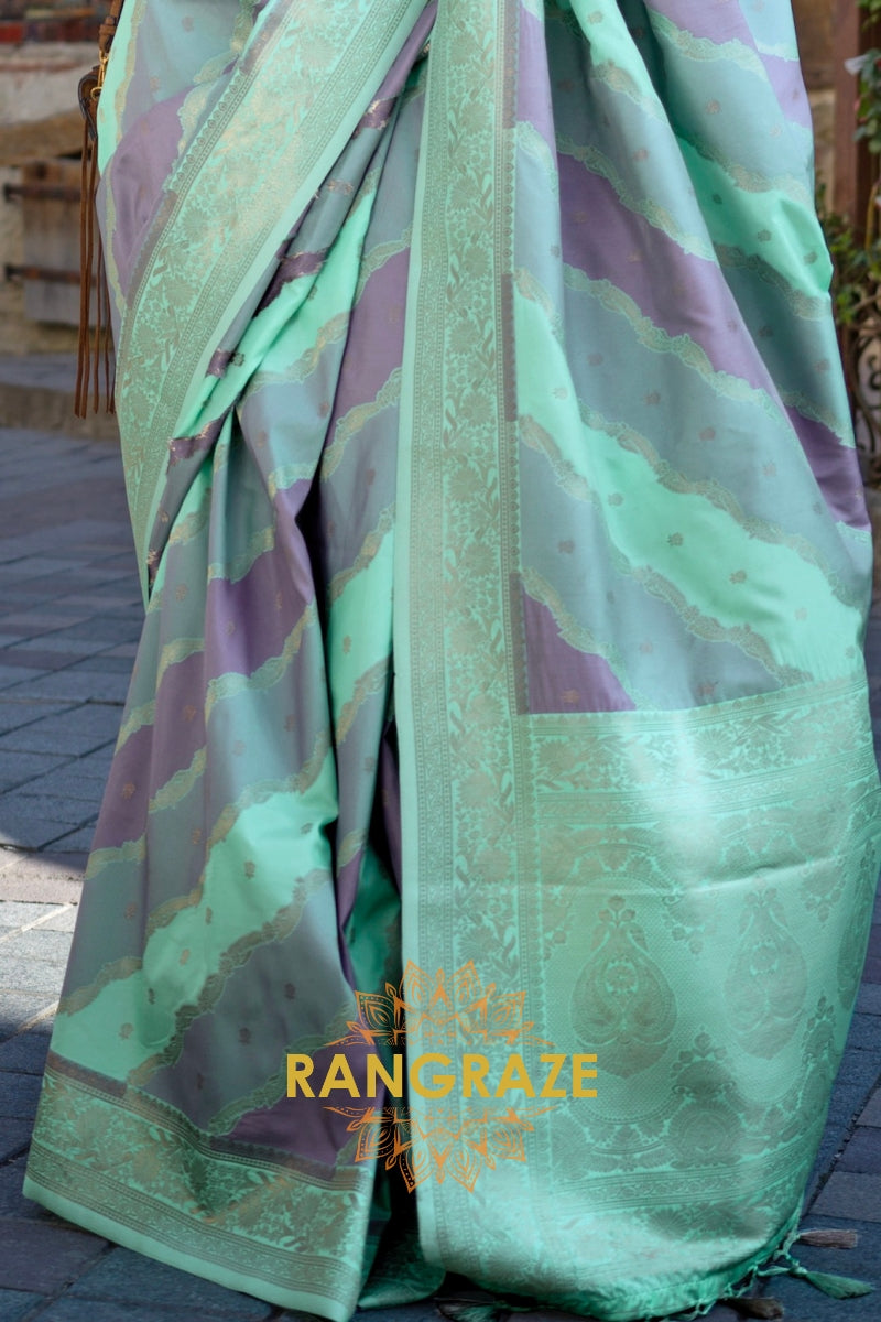 Mint Green Rangkaat Woven Soft Silk Saree