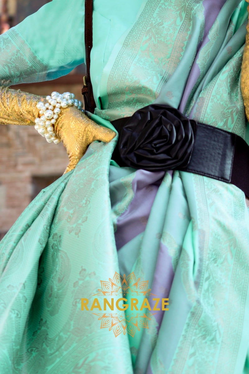 Mint Green Rangkaat Woven Soft Silk Saree