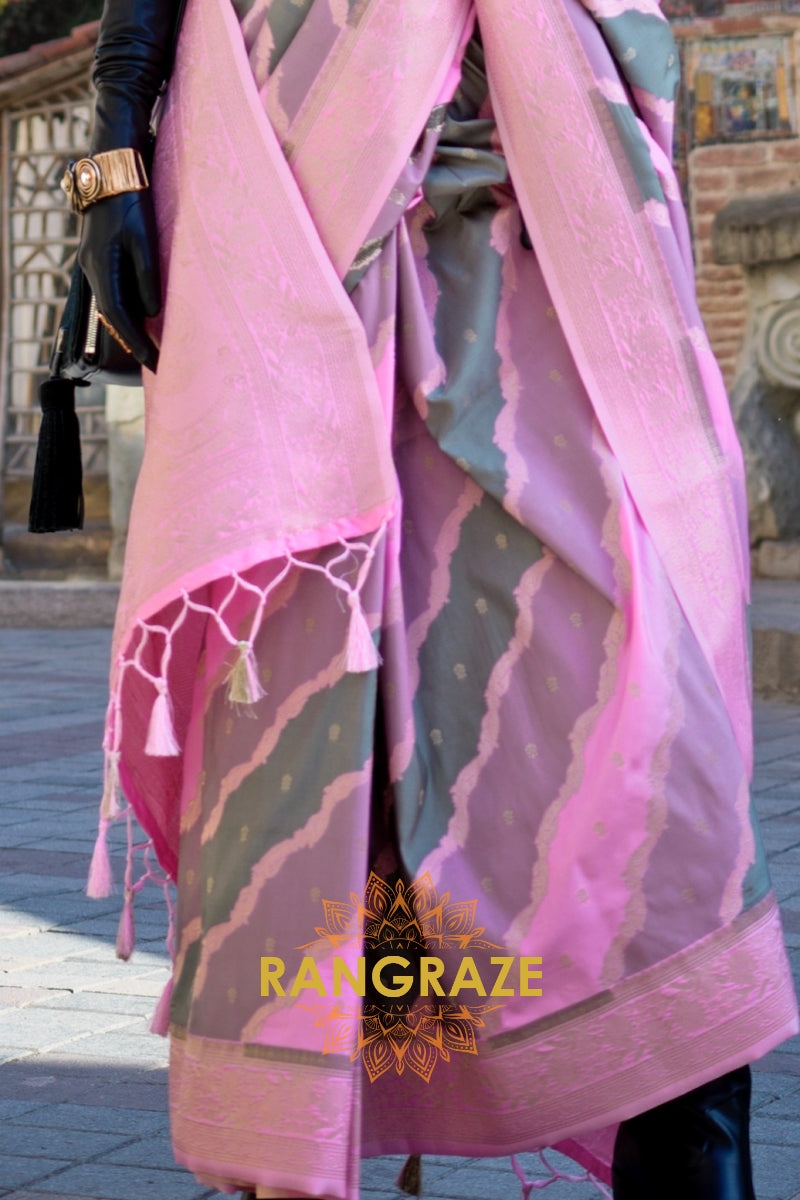 Rose Pink Rangkaat Woven Soft Silk Saree