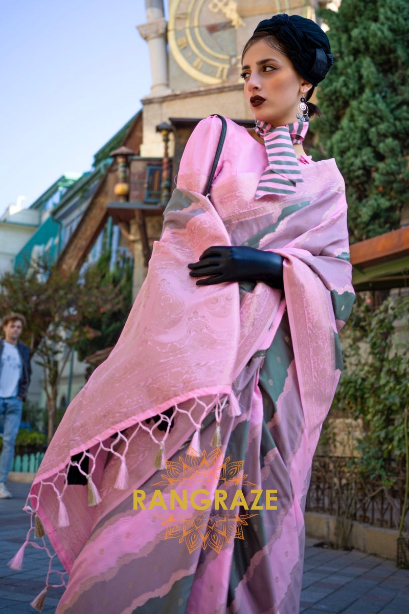 Rose Pink Rangkaat Woven Soft Silk Saree