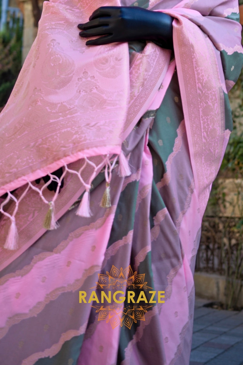 Rose Pink Rangkaat Woven Soft Silk Saree