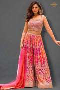 Rani And Orange Stitched Chinon Palazzo Set with Dupatta