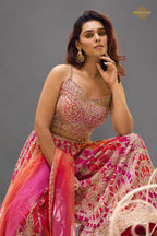 Rani And Orange Stitched Chinon Palazzo Set with Dupatta