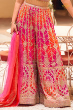Rani And Orange Stitched Chinon Palazzo Set with Dupatta