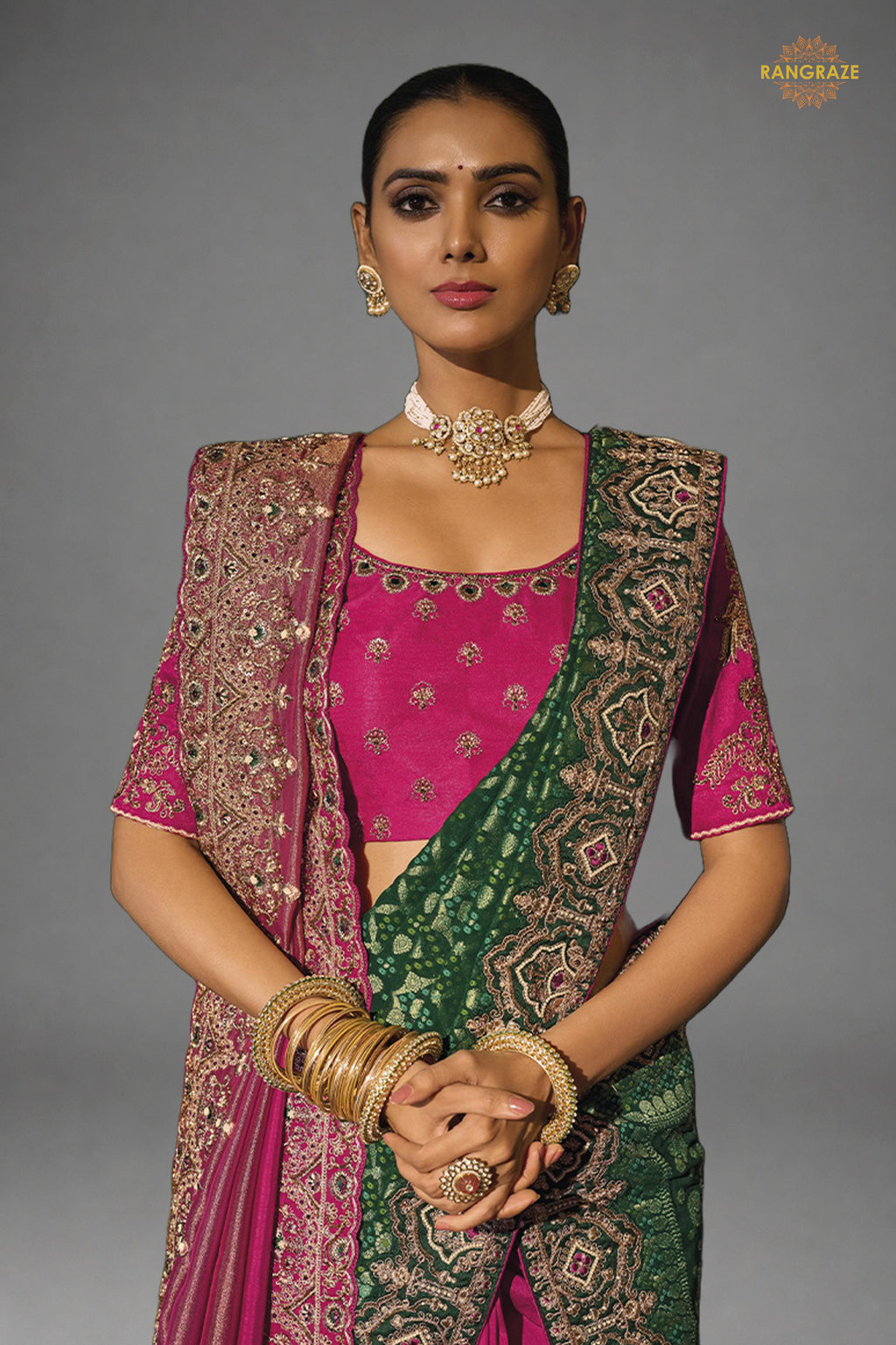 Rani Pink Embroidered Kanchipuram Silk Saree With Dupatta