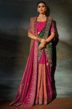 Rani Pink Embroidered Kanchipuram Silk Saree With Dupatta