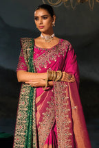 Rani Pink Embroidered Kanchipuram Silk Saree With Dupatta