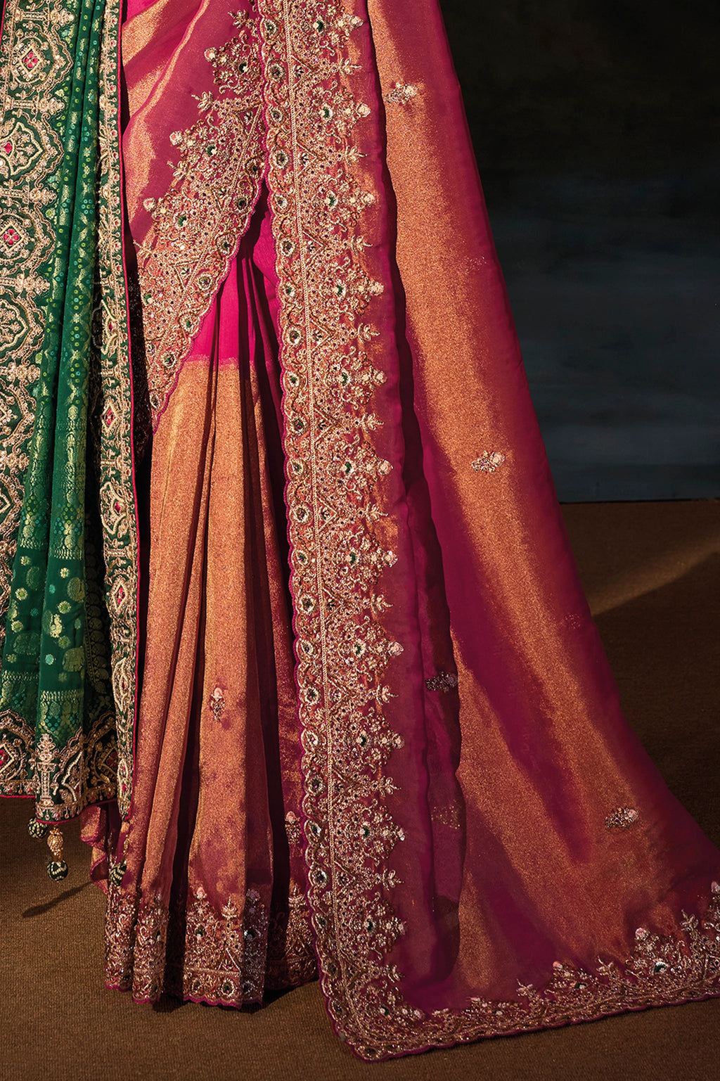 Rani Pink Embroidered Kanchipuram Silk Saree With Dupatta
