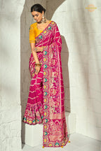 Raspberry Pink Embroidered Bandhej Georgette Saree