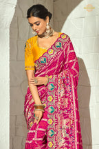 Raspberry Pink Embroidered Bandhej Georgette Saree