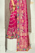 Raspberry Pink Embroidered Bandhej Georgette Saree