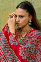 Red Ajrakh Print Modal Satin Saree