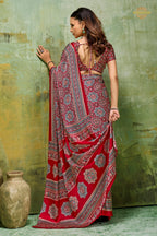 Red Ajrakh Print Modal Satin Saree