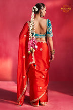 Red Embroidered Silk Saree With Designer Border