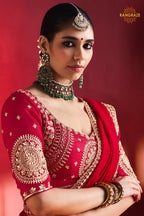Red Embroidered Silk Saree With Designer Border