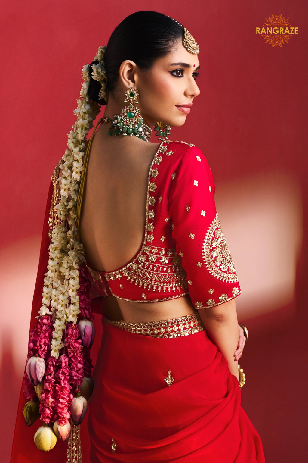 Red Embroidered Silk Saree With Designer Border