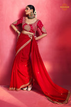 Red Embroidered Silk Saree With Designer Border