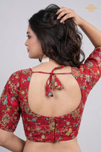 Red Printed Viscose Blouse with Embroidered Work